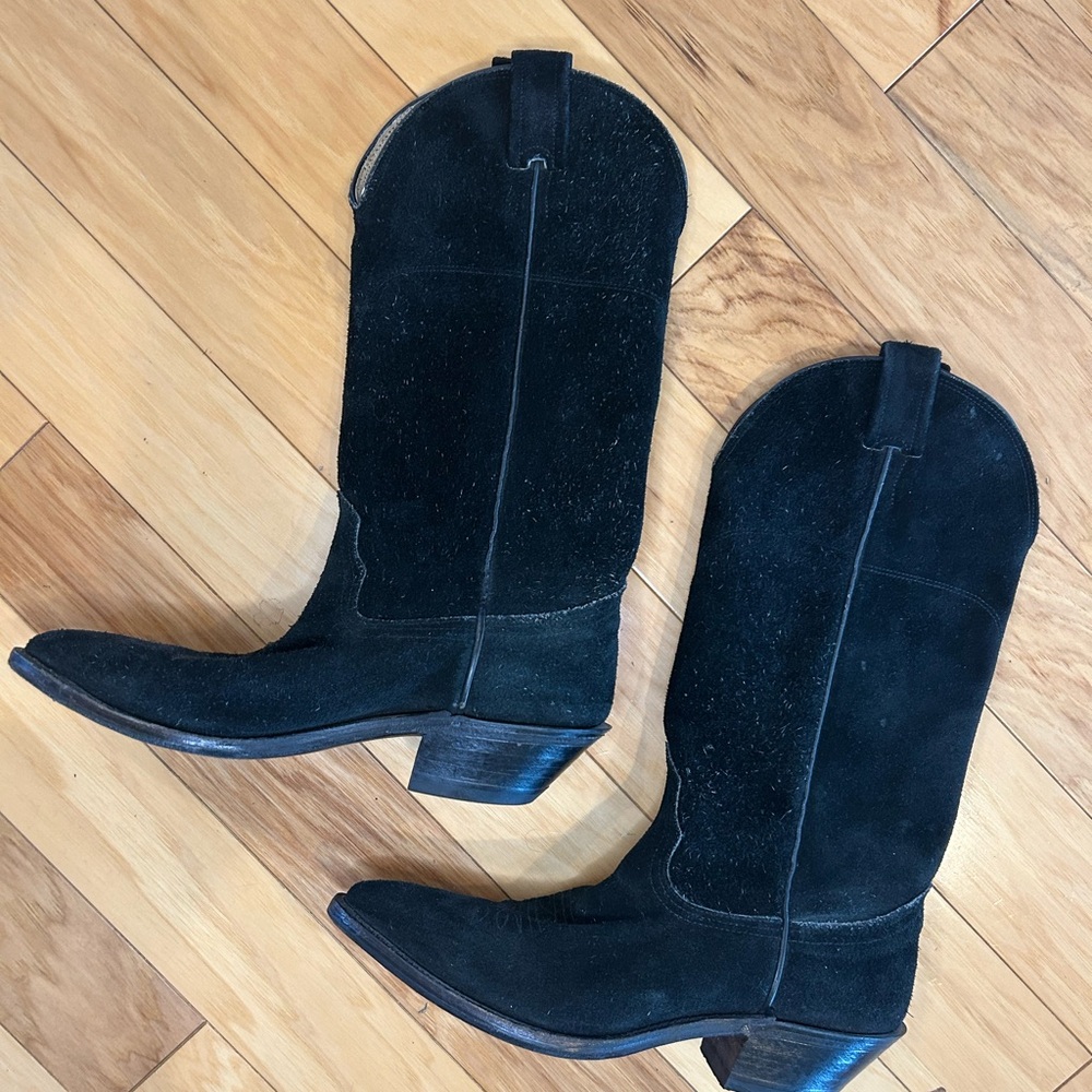 Vintage Nocona Black Suede Cowboy Boots | Women’s Size 7B | Made in USA Western - Picture 7 of 16